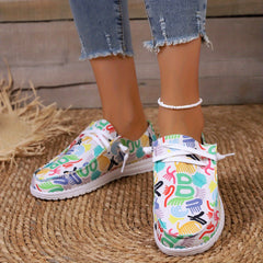 Women's Graffiti Canvas Lace-Up Sneakers Low Top Flat Shoes