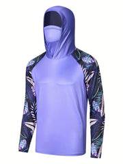 Men's UPF 50 Sun Protection Hoodie with Mask Plant Pattern