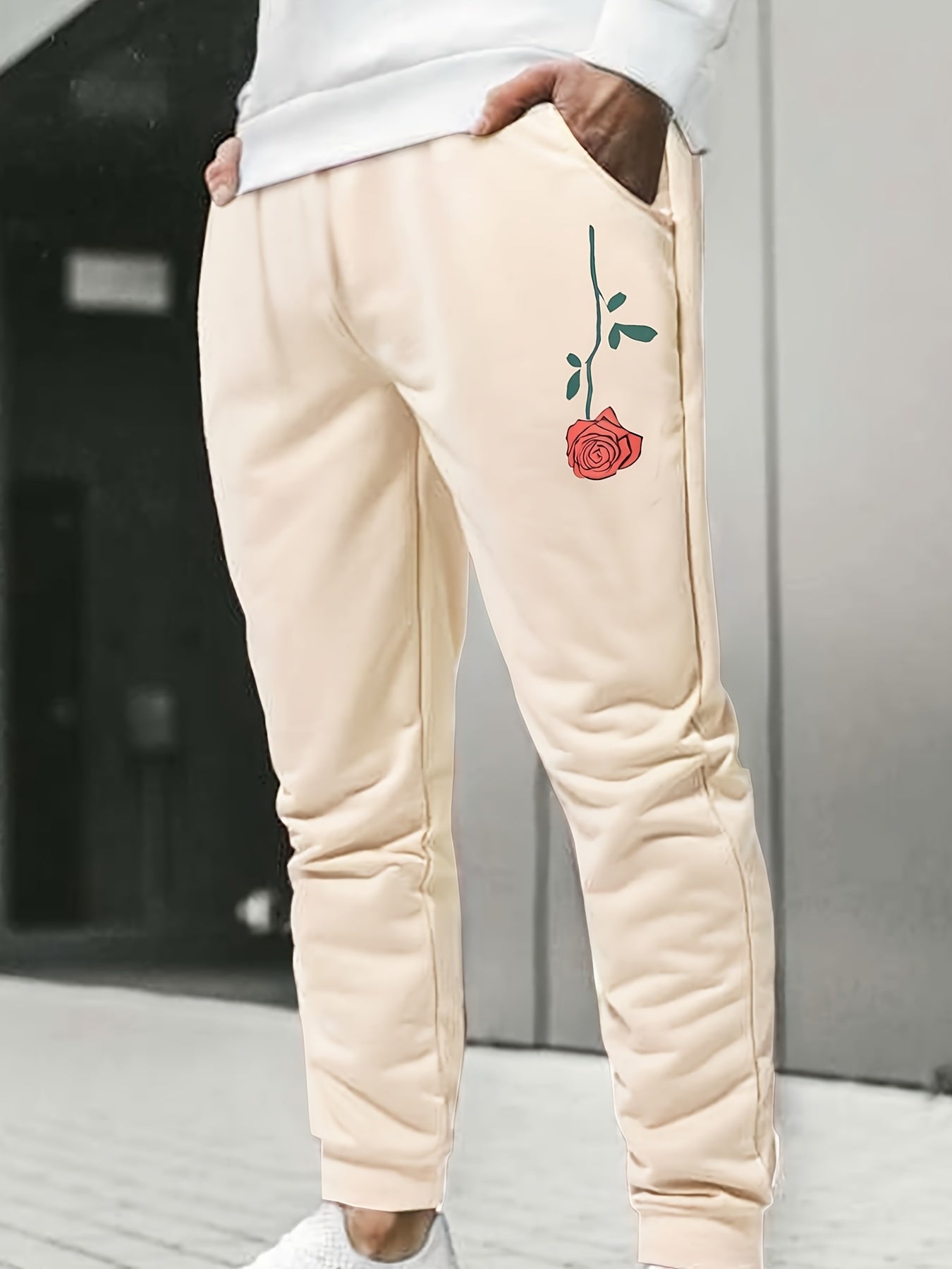 Rose Flower Print Men s Drawstring Sweatpants