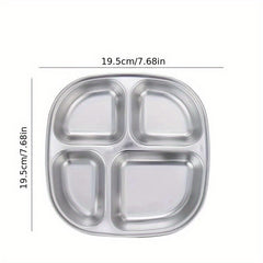 Stainless Steel Dinner Plate for Weight Loss - Divided Meal Plate for Picnic