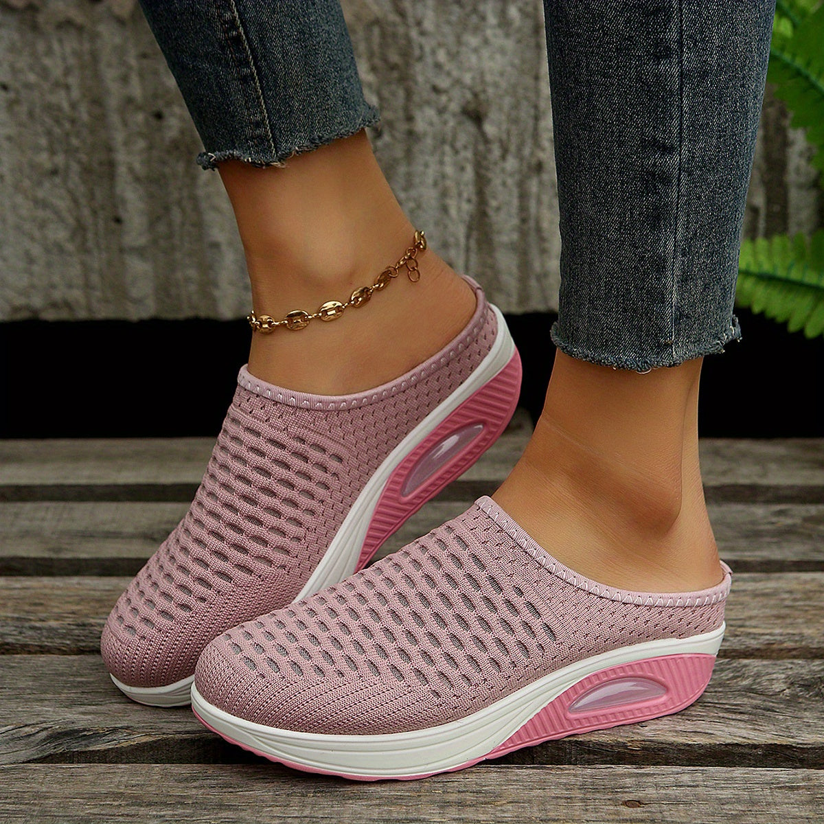 Breathable Knit Mule Sneakers Comfortable Slip On Shoes