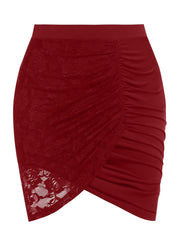 Floral Lace Bodycon Skirt Ruched Bag Hip Women's Clothing