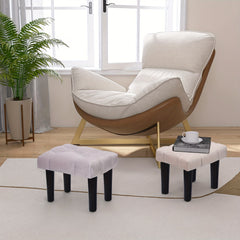 Velvet Small Footstool Ottoman with Wood Legs