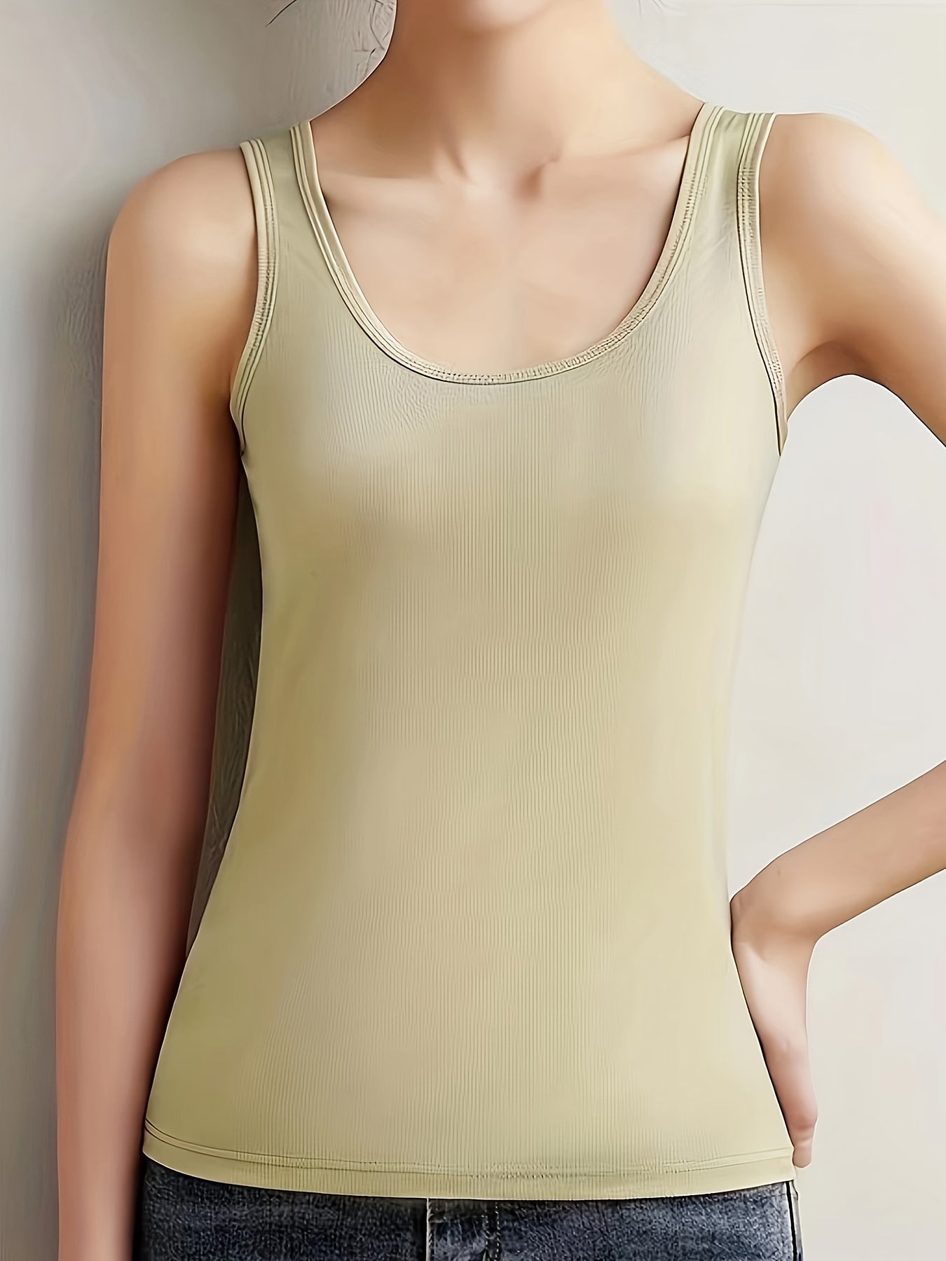 Ribbed Tank Top Crew Neck Sleeveless Casual Top