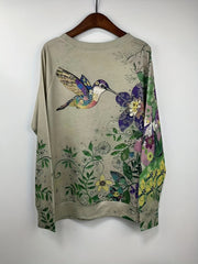 Floral & Bird Print Crew Neck Sweatshirt Women's Casual Long Sleeve Sweatshirt