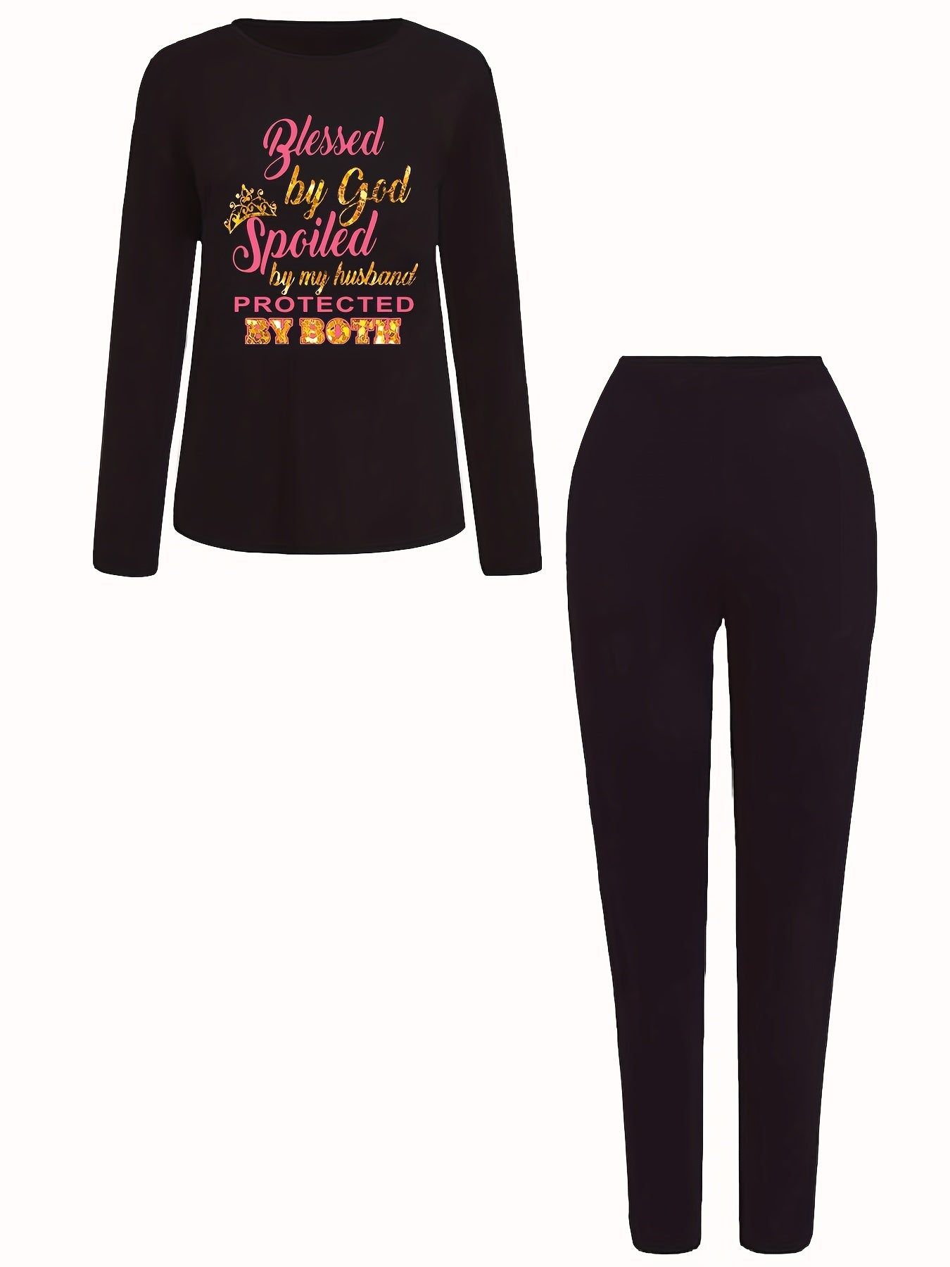 Glitter Crown & Letter Print Tee & Leggings 2pcs Set