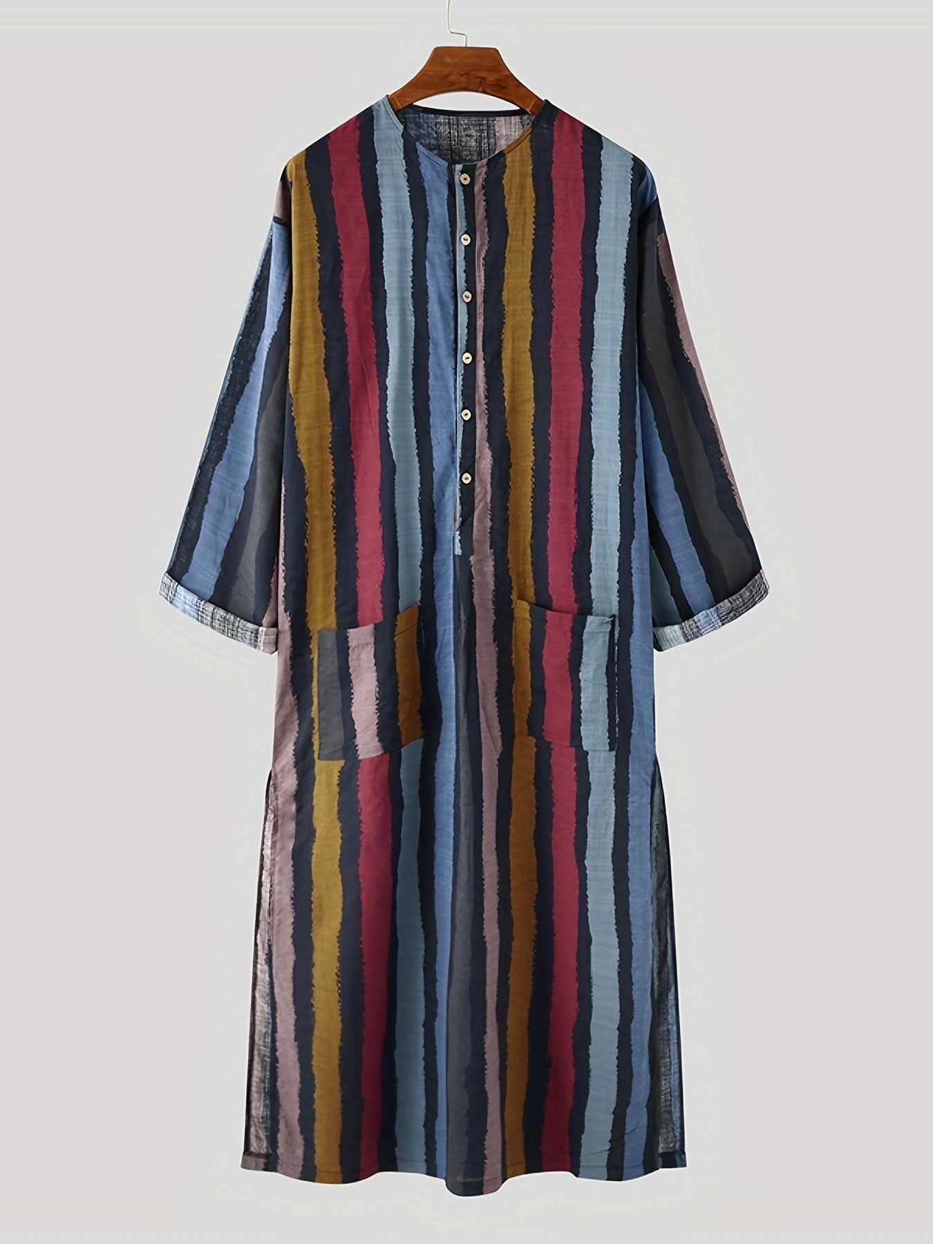 Men's Muslim Long Sleeve Striped Robes - Summer Style in the Middle East