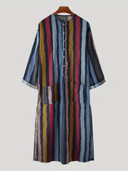 Men's Muslim Long Sleeve Striped Robes - Summer Style in the Middle East