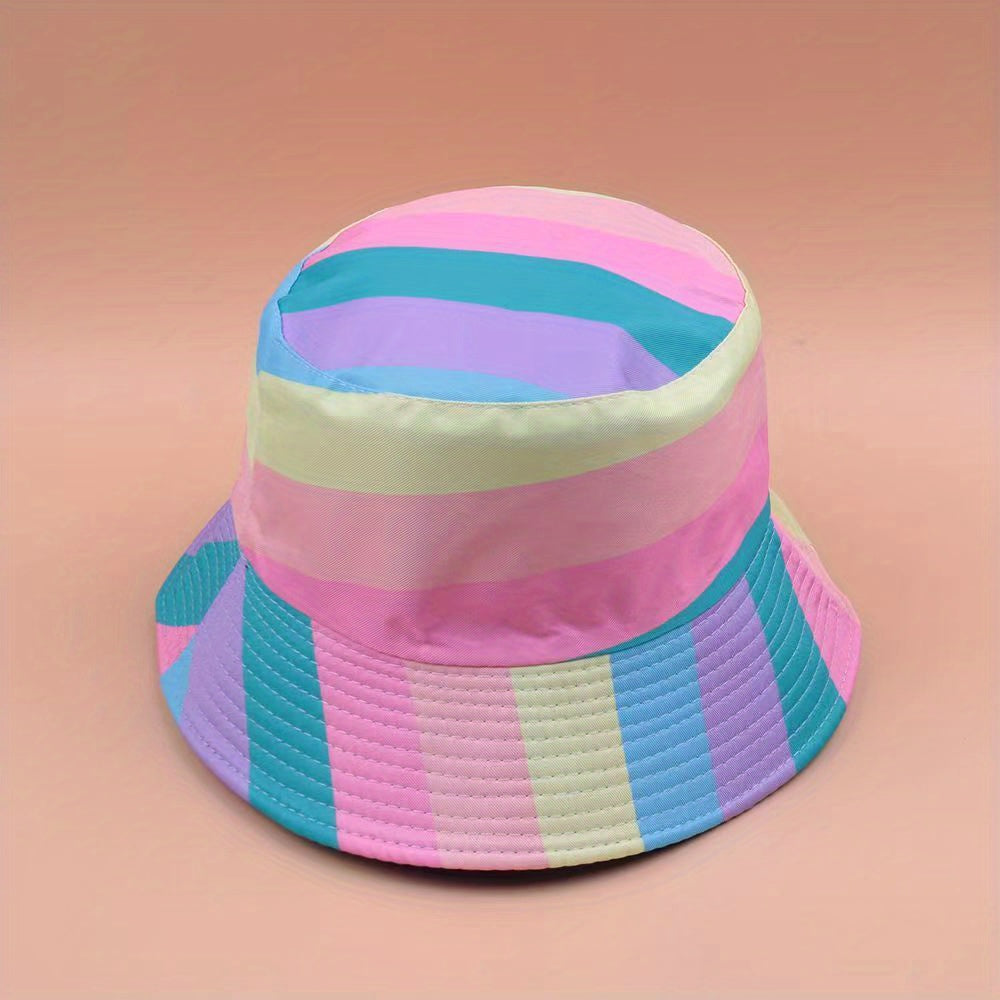 Rainbow Striped Print Bucket Hat Reversible Fisherman Cap