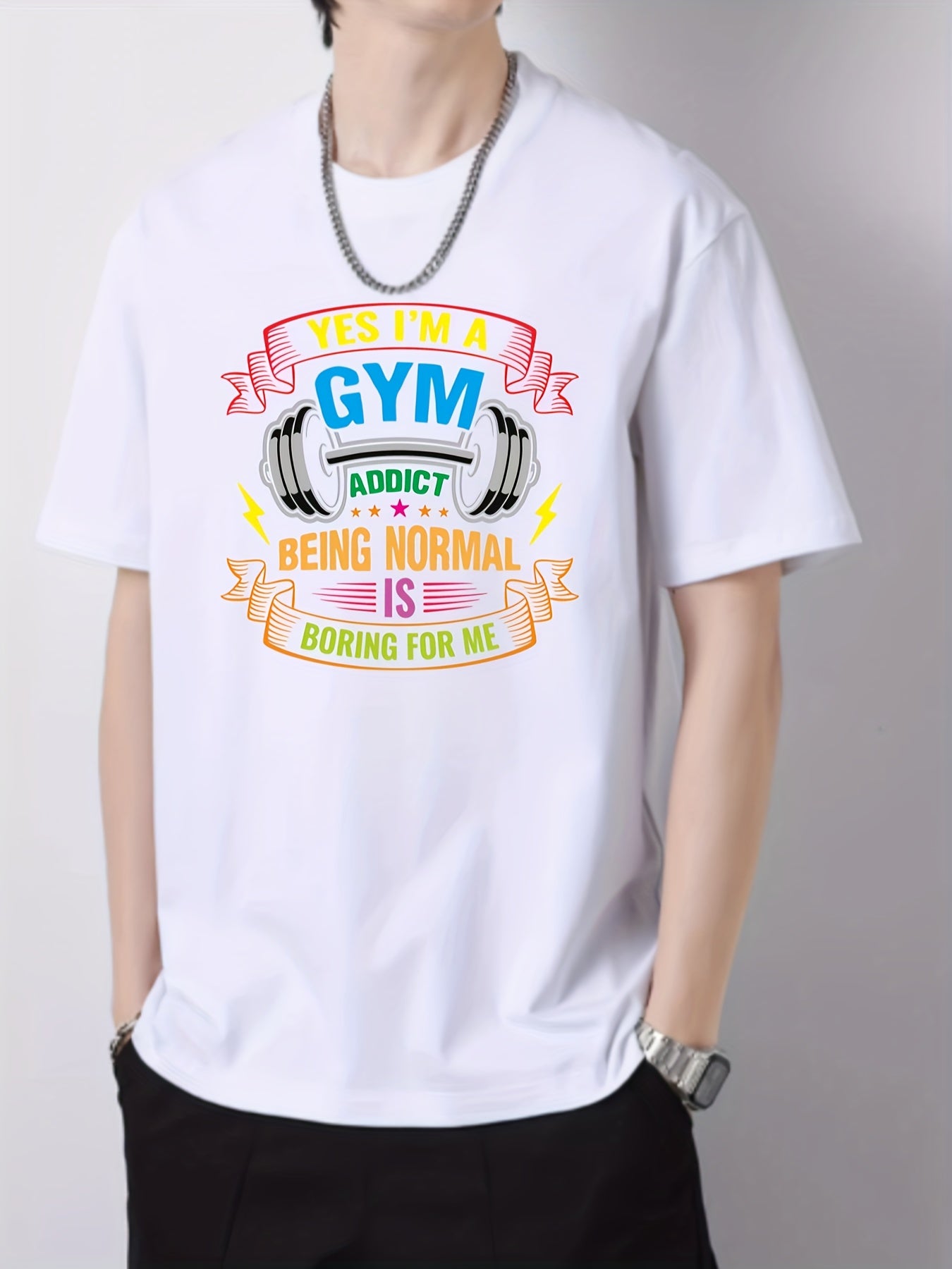 Gym Pattern Print Men's Graphic Cotton Crew Neck Active T shirt