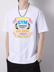 Gym Pattern Print Men's Graphic Cotton Crew Neck Active T shirt
