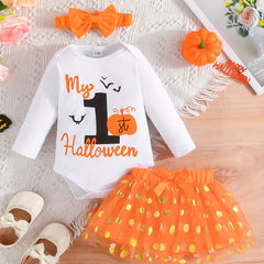 3pcs Baby Girls My 1st Halloween Onesie & Mesh Skirt Set