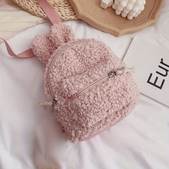 Cartoon Plush Rabbit Ear Decor Backpack Shoulder Bag