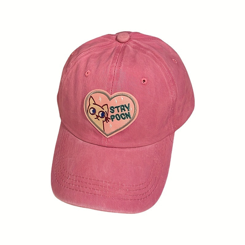 Pink Patch Baseball Cap Cartoon Cat Cotton Sports Hat Women Dad Hats