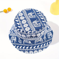 Elephant Print Bucket Hat Reversible Sun Hat