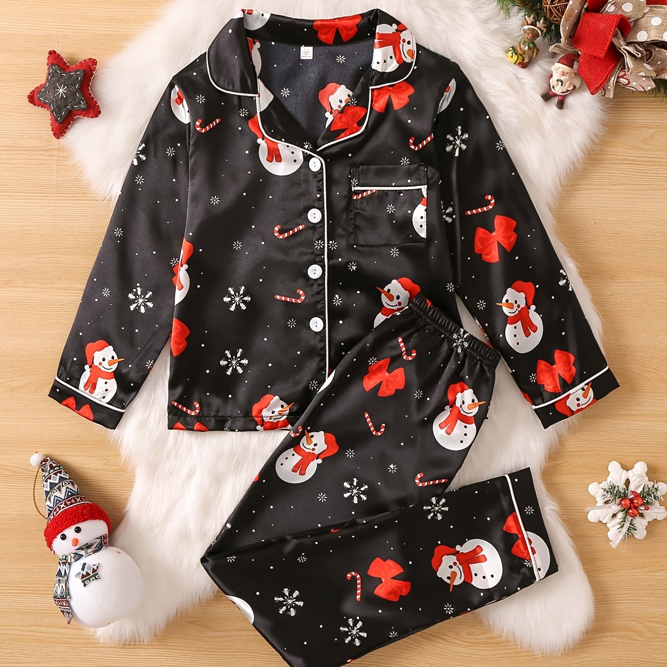 Girls Christmas Print Pajamas Set