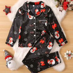 Girls Christmas Print Pajamas Set