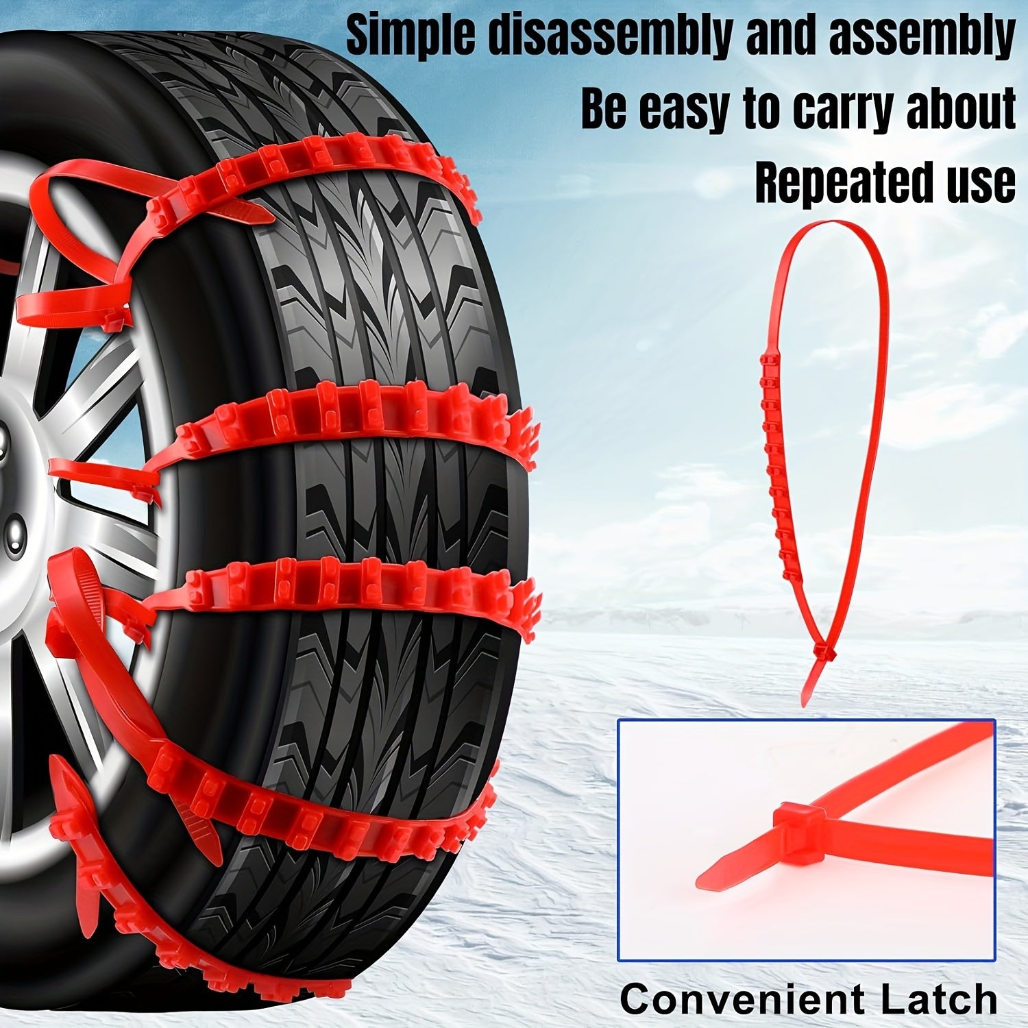 12pcs Universal Snow Chain Emergency Winter Adjustable Skid Tire Chain