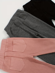 3pcs Girl's Comfy Ribbed Knit Leggings High Waist Casual Pants