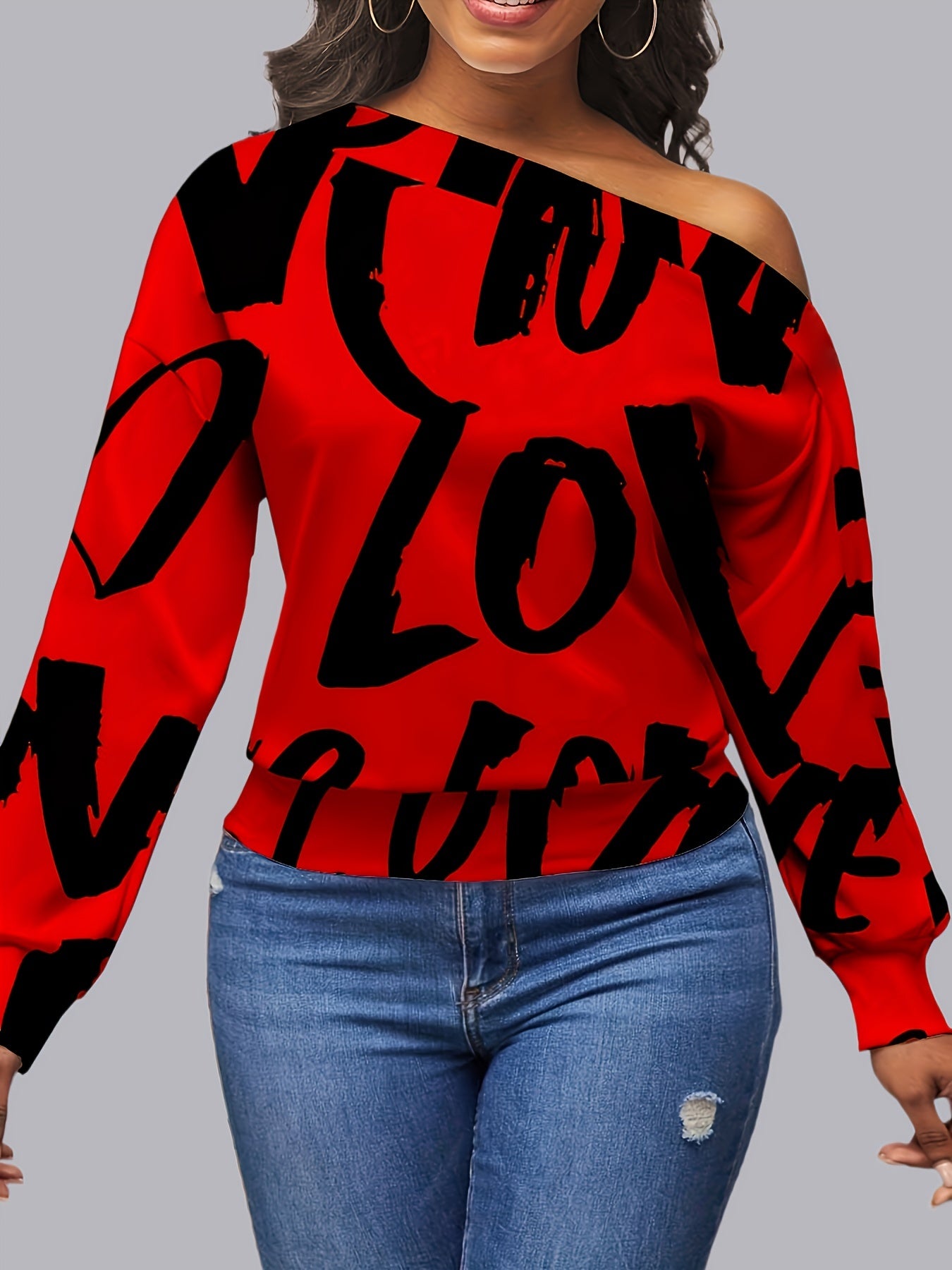 Letter Off Shoulder Casual Sweatshirt for Women