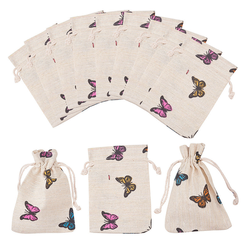 50pcs Poly Polyester Drawstring Gift Bags Butterfly Print 14x10cm