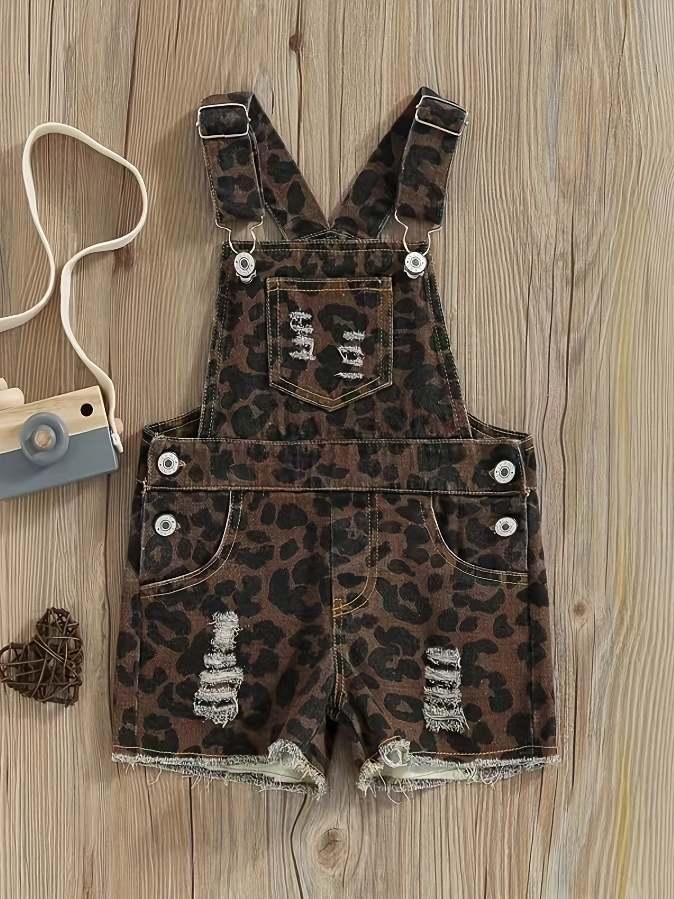Baby Girls Ripped Denim Overalls Shorts