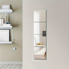 4pcs Square Acrylic 3D Mirror Wall Stickers - Self Adhesive Bathroom Home Decor