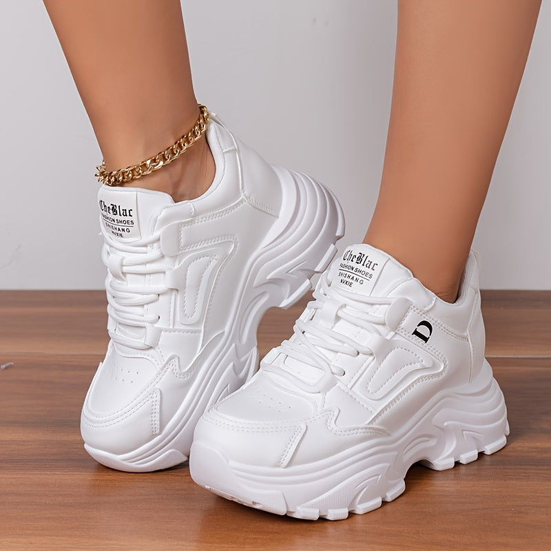 Lightweight Lace Up Running Sports Shoes Comfort Solid Thick Sole Sneakers