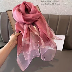 Faux Pearl Decor Scarf Casual Silk & Chiffon Shawl Scarf Wrap