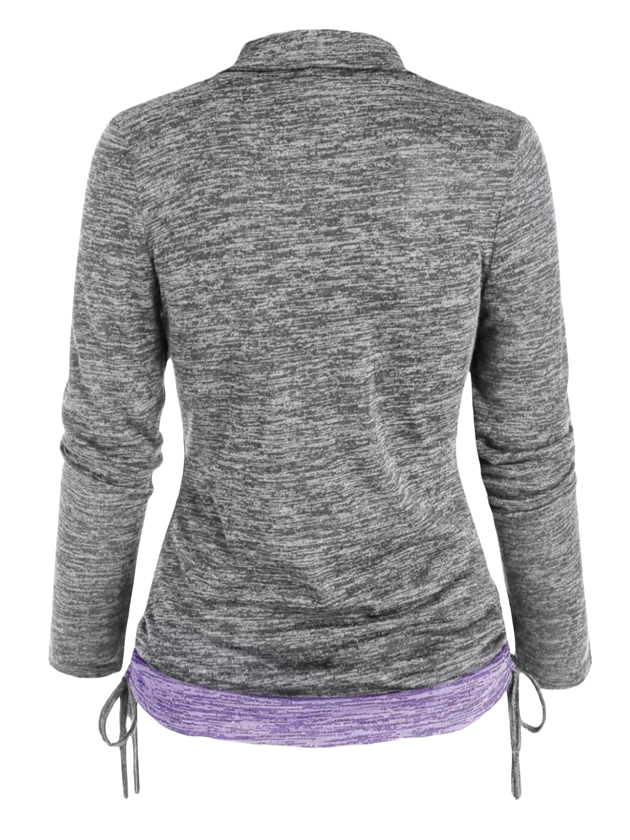 Colorblock Knit Top Cowl Neck Ruched Side 2 in 1 Top