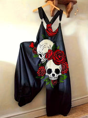 Casual Jumpsuit Women's Plus Floral Print Round Neck Wide Leg Tank Jum