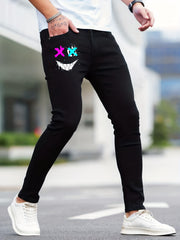 Slim Fit Grimace Print Jeans Mens Casual Stretch Street Style Denim Pants