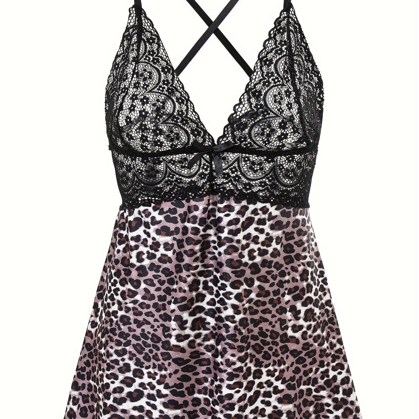Leopard Print Lace Crisscross Back Cami Dress
