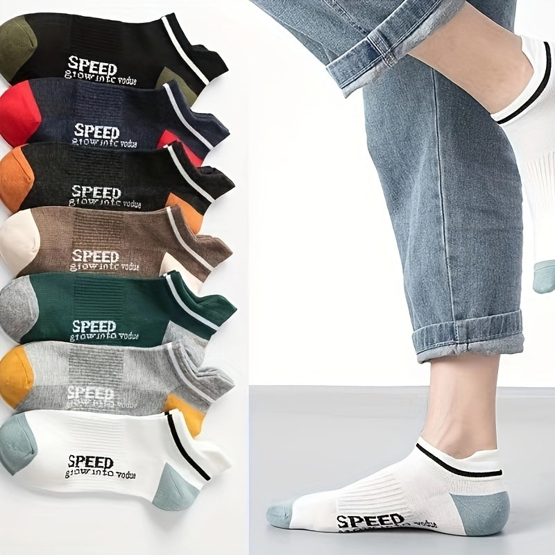 Boys 'SPPED' Print Boat Socks Thin Breathable Low Cut Ankle Socks
