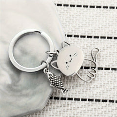 Cat Fish Stainless Steel Keychain Cartoon Metal Hanging Pendant Ornament