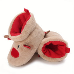 Christmas Theme Cartoon Baby Girls Boots Soft Warm Fleece Indoor Walking