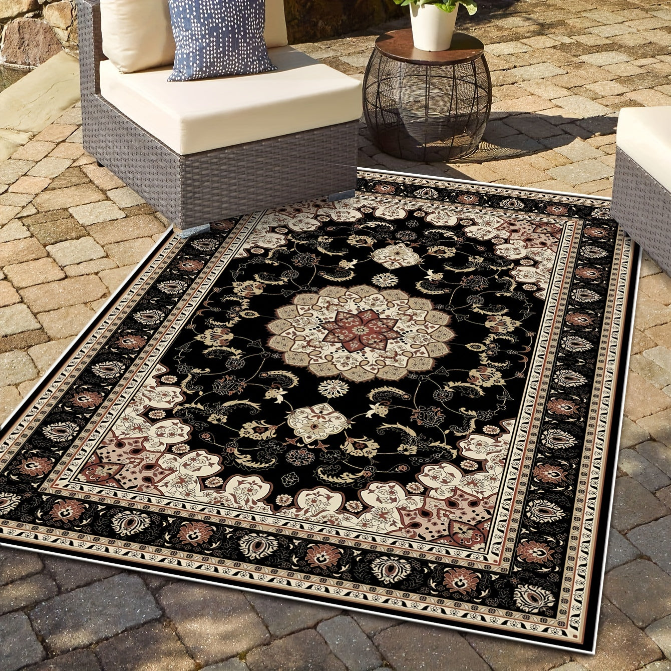 Boho Floral Waterproof Rug for Living Room Entry Outdoor