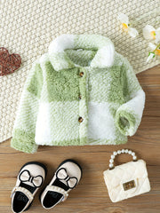 Baby Girls Plaid Lapel Long Sleeve Fleece Coat
