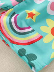 Toddler Girls Rainbow Flower Elastic Waist Sports Shorts Swim Trunks