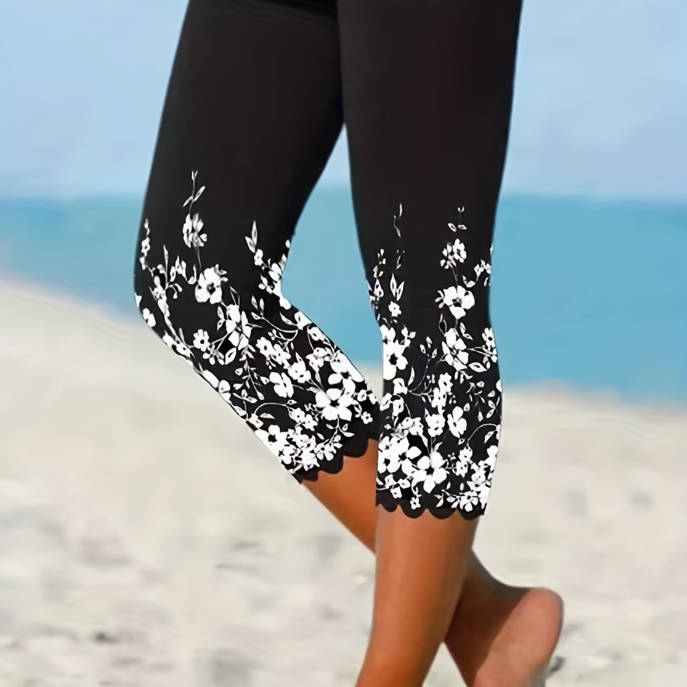 Floral Print Skinny Cropped Leggings Women's Clothing