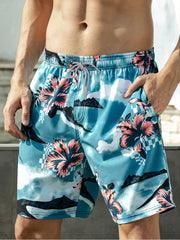 Men's Hawaiian Style Quick Drying Swim Shorts with Flower Print