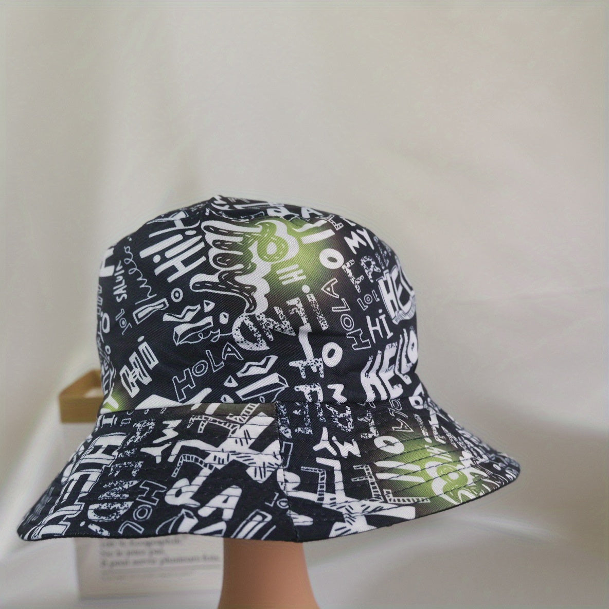 HELLO Letter Print Fisherman Hat Double-sided Casual Bucket Hat