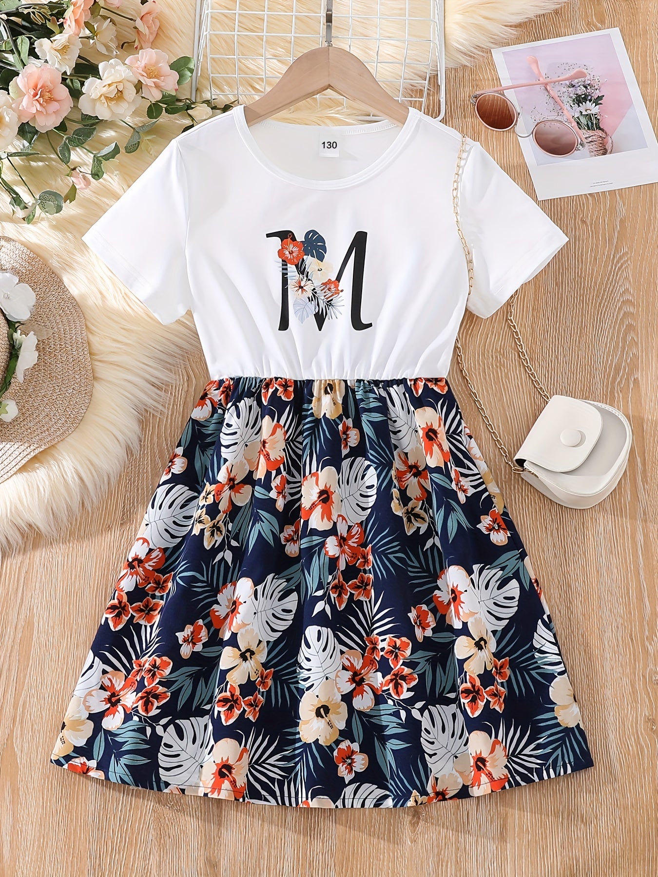 Kid Girls' Casual Dress Floral Skirt & T Shirt Patchwork Dresses