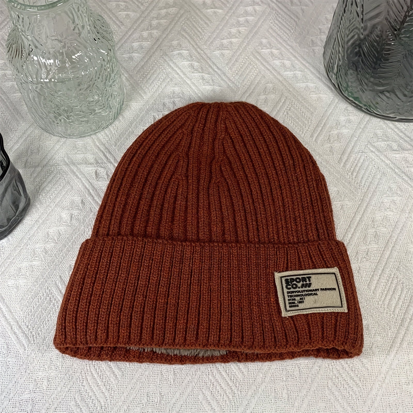 Winter Knitted Hat Velvet Lining Thickened Ear Protection Beanie Cap