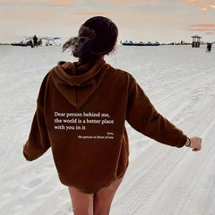 Letter Print Kangaroo Pocket Hoodie Casual Long Sleeve Drawstring Hoodies Sweats