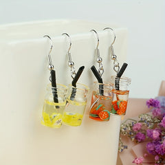 5 Pairs Girls Funny Fruit Milk Tea Drop Earrings for Party Gift