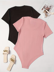 2 Pack Plus Size Basic Bodysuit Women's Plus Round Neck Short Sleeve Bodysuit