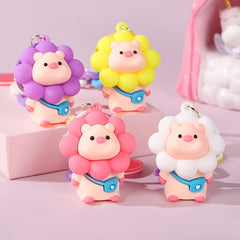 Cartoon Sun Flower Piggy Keychain for Kids & Girls