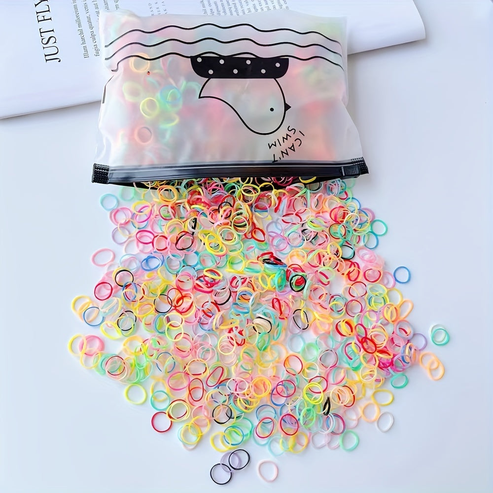 1000pcs Colorful Hair Ties Set with Storage Bag