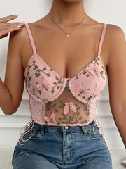 Floral Embroidery Corset Push Up Backless